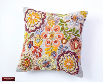 Peru throw pillow case 18x18"- Embroidered Pillow Cover, Embroidery wool pillowcase, Throw Accent pillowcases handmade, Sofa pillows