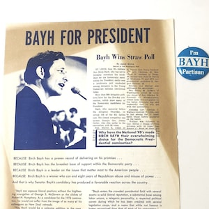 1976 Birch Bayh for President Campaign Flyer and Pin Back Campaign Button