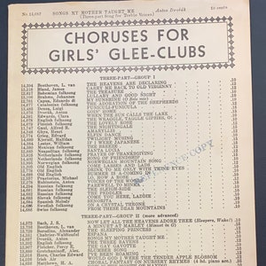 Antique Sheet Music &quot;Songs My Mother Taught Me&quot;  Anton Dvorak  Girls&#39; Glee- Clubs