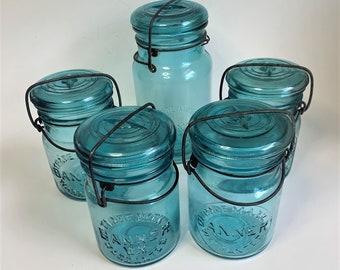 Scarce Banner WM Warranted Fruit Jar Teal Blue