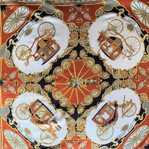 Ladies Satin Scarf with Carriage Coach Designs 30&quot; Square