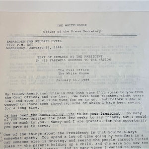 Scarce Ronald Reagan 1989  Embargoed &quot;Text of Remarks By The President In His Farewell Address To The Nation&quot;