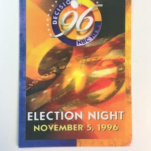 Official 1996 Election Night Press Credential