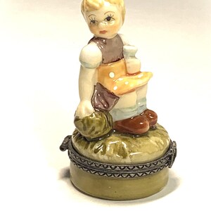 Vintage Porcelain Trinket Pill Box With Little Girl Figurine