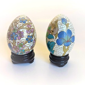 Set of Vintage Cloisonné Eggs on Stand