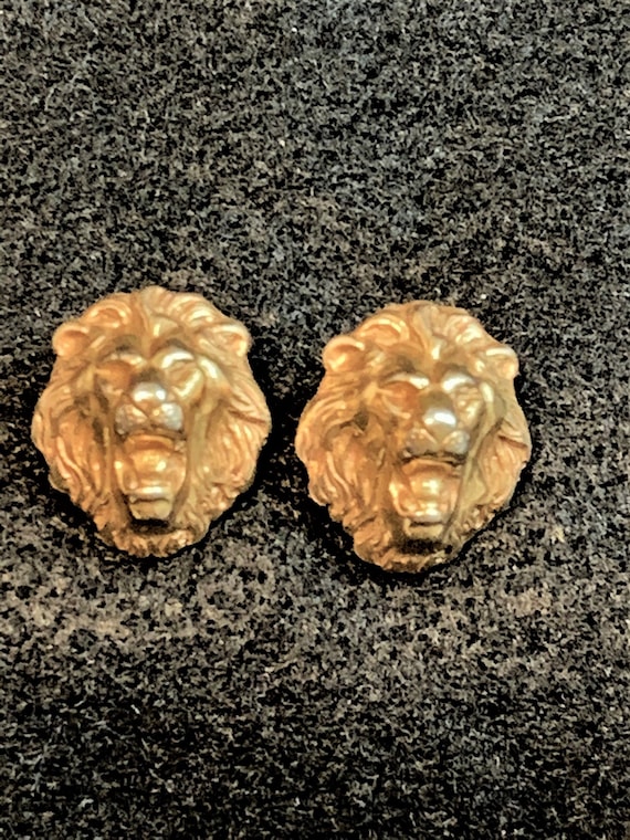 Vintage Roaring Lion Head Stud Earrings - image 1