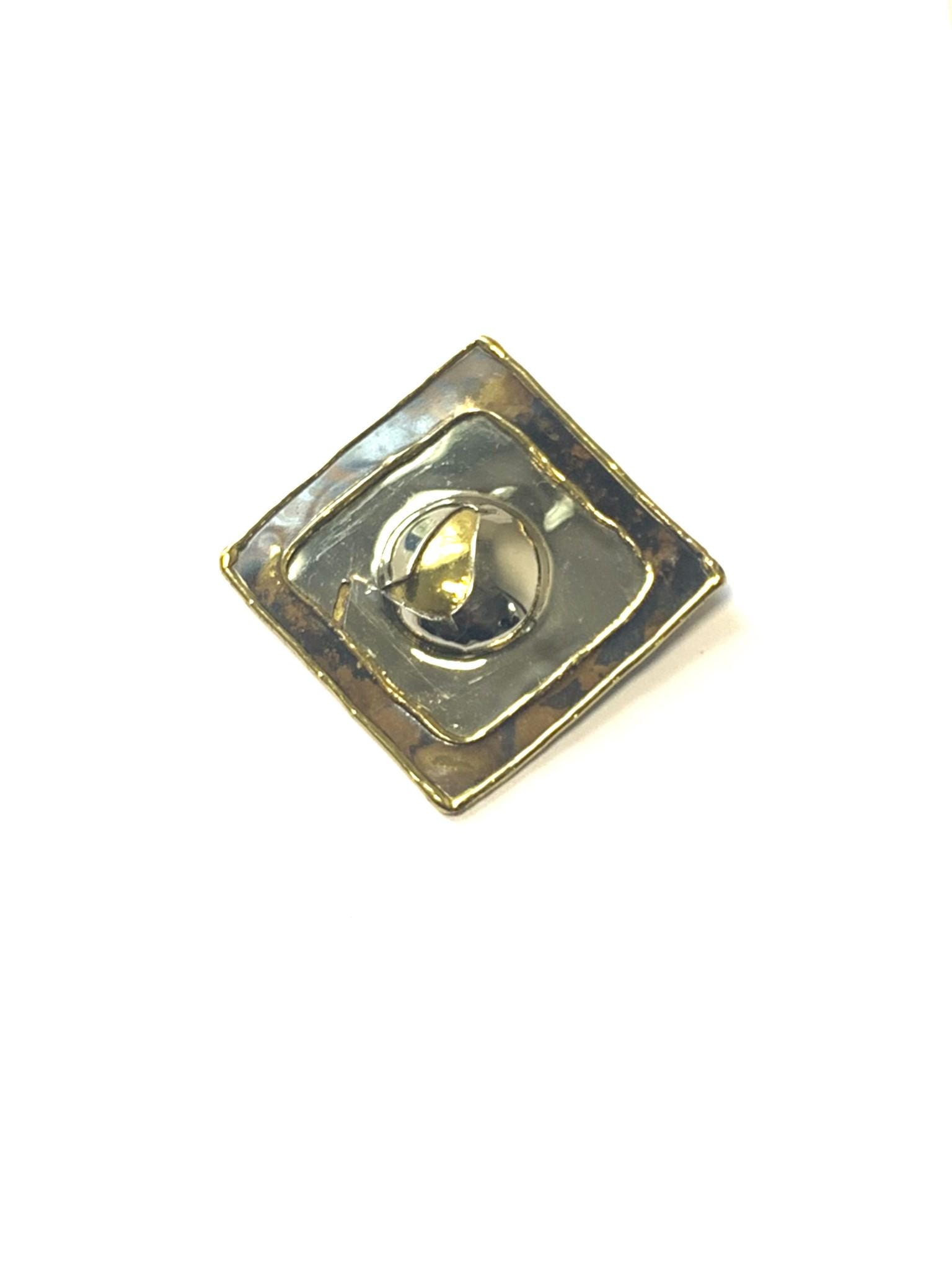 Broche Brutaliste Vintage Signée Artiste - Métaux Mixtes Argentés - Occasion