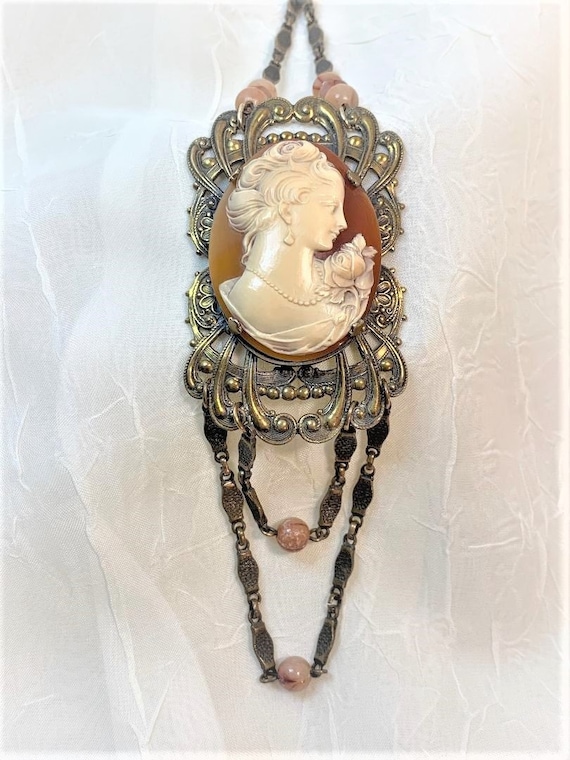 Large Victorian Cameo Necklace and Sachet