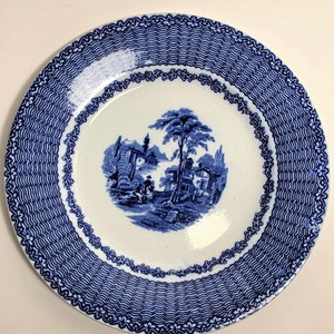 Antique Set W. Adams of England Mazara Pattern Blue Transfer 9.75&quot; Plates (2)