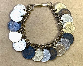 Vintage German Coin Charm Bracelet 2 Pfennig Coins 1958- 1962