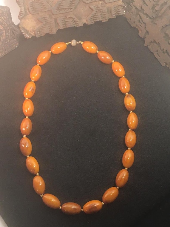 Vintage Faux Amber Bead Necklace  Statement Neckla