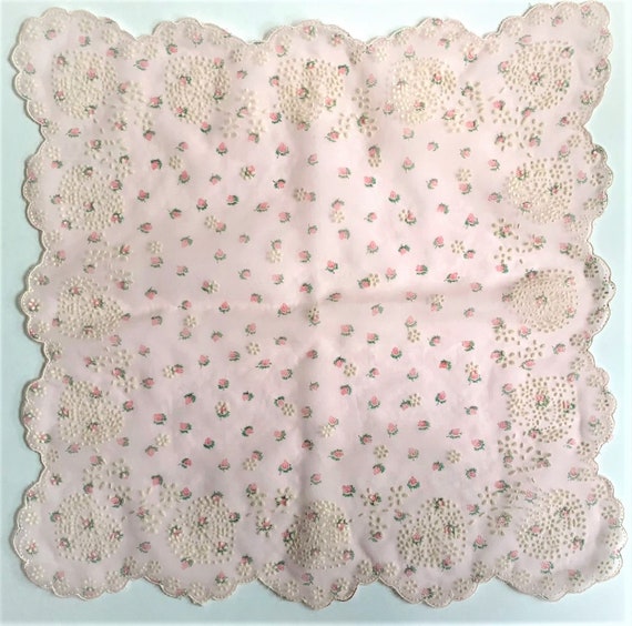 Vintage Silk Rosebud Seed Embroidery Handkerchief… - image 3