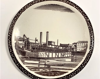 Scarce Collectible Vernon Kilns Our America Plate Rockwell Kent  6.5  'NOLA Wharfs' Steamboat Riverboat