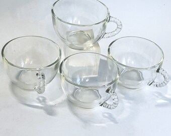 Vintage Federal Glass Punch Cups with Boopie Beaded Handles Set of 4