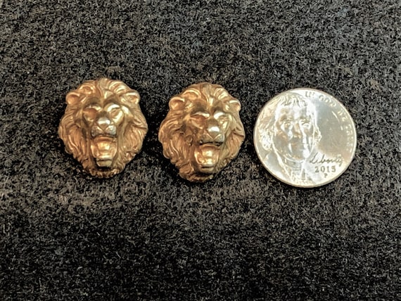 Vintage Roaring Lion Head Stud Earrings - image 4