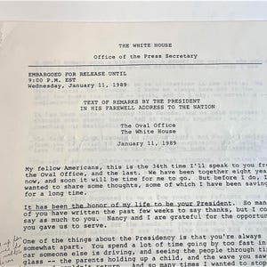 Scarce Ronald Reagan 1989  Embargoed &quot;Text of Remarks By The President In His Farewell Address To The Nation&quot;