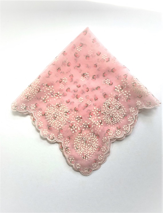 Vintage Silk Rosebud Seed Embroidery Handkerchief… - image 1