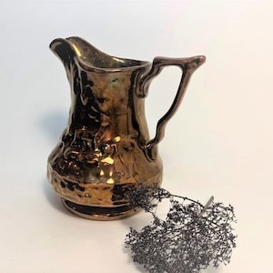 English Copper Lusterware Relief Art Pottery Creamer Pitcher
