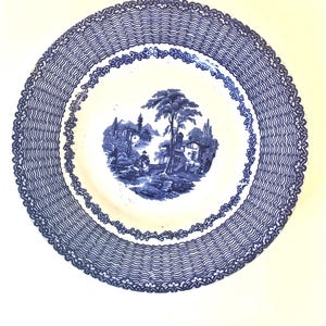 Antique Set W. Adams of England Mazara Pattern Blue Transfer 9.75&quot; Plates (2)