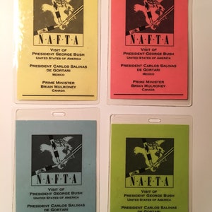 Set of Four 1992 North American Free Trade Agreement (NAFTA)  Official Press Credential Geo HW Bush