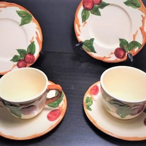Vintage Franciscan Apple Two Cup and Saucer Sets with 2 Dessert Plates