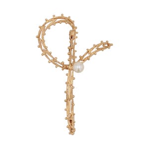 French 1960s Cultured Pearl 18 Karat Rose Gold Bow Brooch