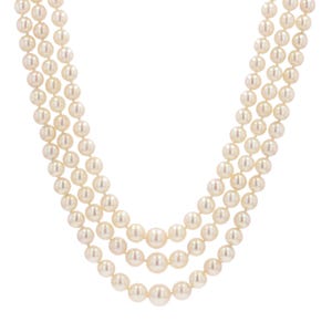 1950s Triple Strand Cultured Pearl Necklace