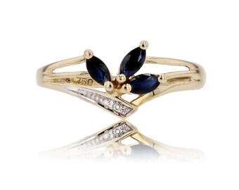 Used ring yellow gold sapphires shuttle diamond