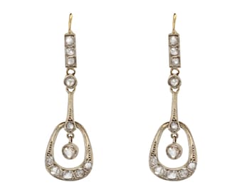 French 1900s Art Nouveau Diamonds Dangle Earrings