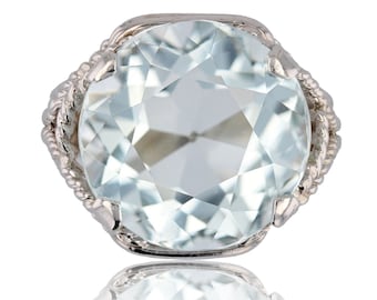 Bague vintage aigue-marine or blanc France