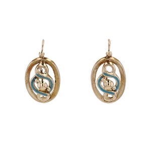 French 19th Century Blue Enamel 18 Karat Yellow Gold Lever- Back Earrings