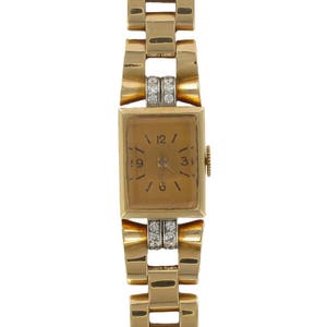 French Ladies Yellow Gold Diamond Retro Mechanical Wristwatch