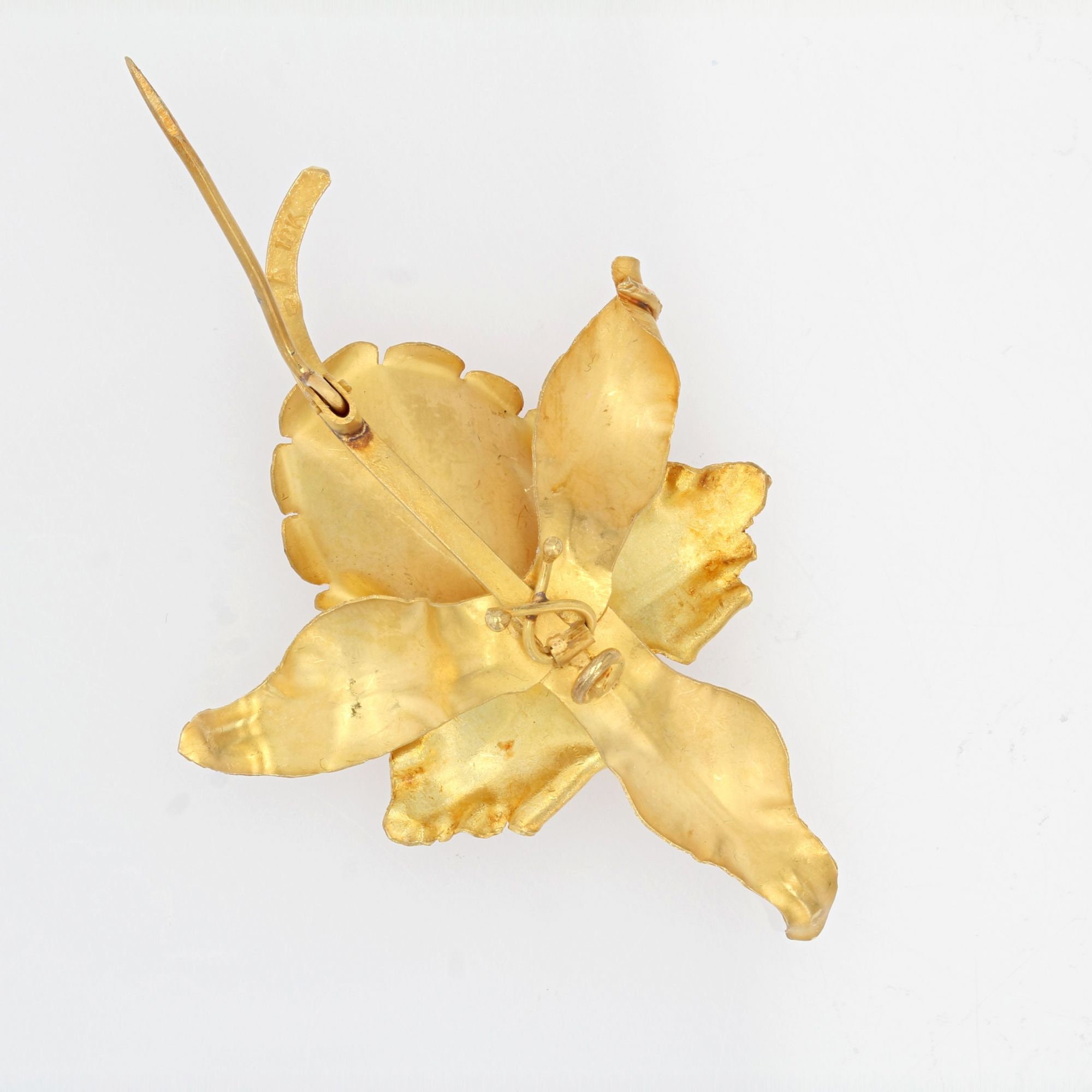 1960s Pearl 18 Karat Yellow Mat Gold Lily Brooch - Etsy