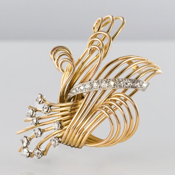 Broche En Or Jaune 18 Carats Avec Diamants Gris - Bijou Occasion - Référence 3714