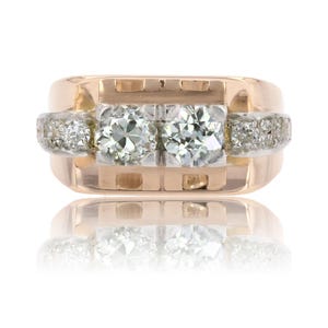 French 20th Century Diamonds 18 Karat Yellow Gold Tank Ring
