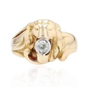 French, 1900s, Diamond 18 Karat Yellow Gold Lion Ring