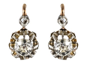 19th Century Diamond 18 Karat Rose Gold Sleepers Earrings
