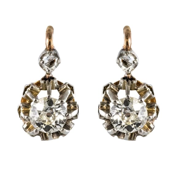 19th Century Diamond 18 Karat Rose Gold Sleepers Earrings UK