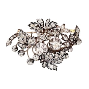 19th Century Diamonds Bouquet Silver 18 Karat Yellow Gold Brooch