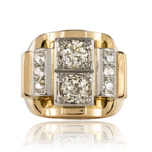 1940s Retro 2.30 Carat Diamonds 18 Karat Yellow Gold Platinum Tank Ring