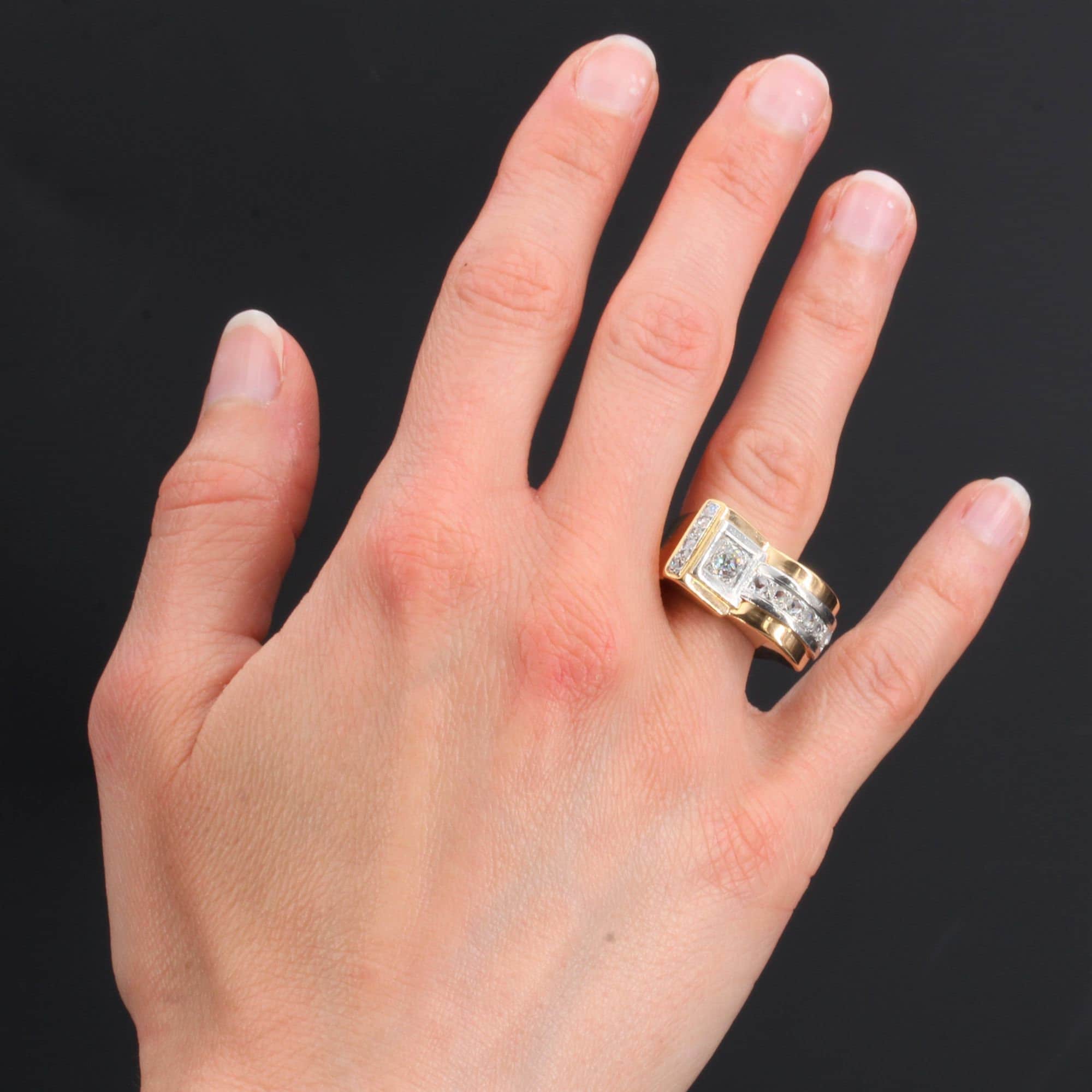 French Diamond Gold Tank Ring - Etsy