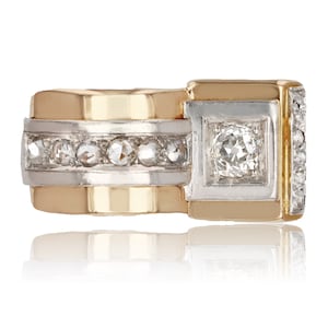 French Diamond Gold Tank Ring