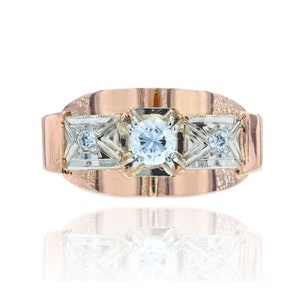 French 1950s Diamond 18 Karat Rose Gold Tank Ring