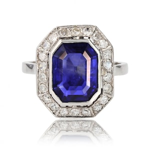Anillo de diamantes y zafiros birmanos naturales art déco