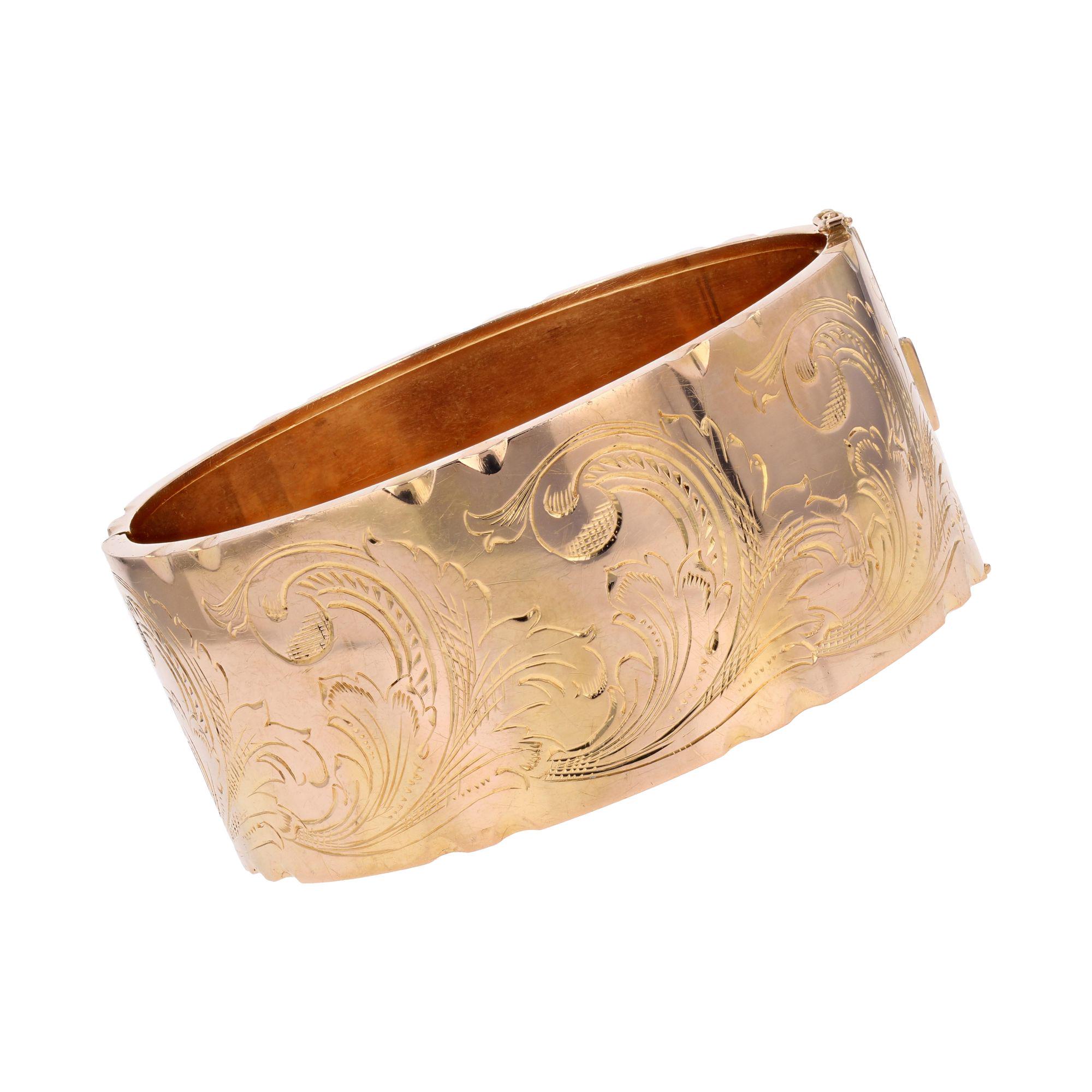 1960s Leaves Pattern 18 Karat Rose Gold Wide Bangle Bracelet - Etsy