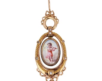 French 19th Century Mother-of-pearl Miniature Fine Pearl 18 K Rose Gold Pendant