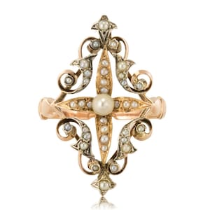 French Napoleon III Natural Pearl Siver Rose Gold Ring