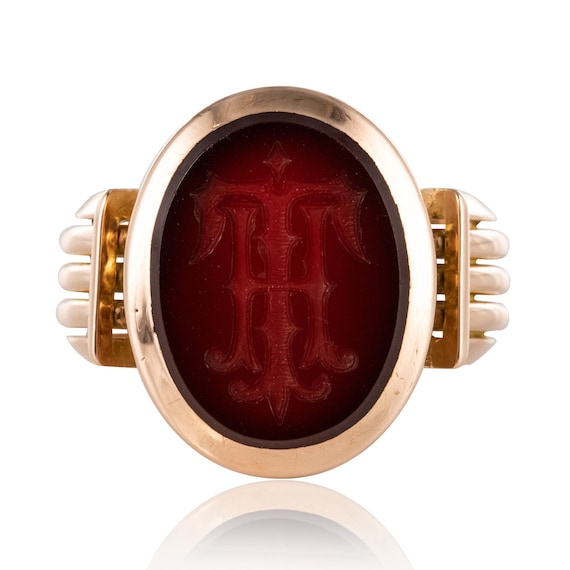 Bague chevaliere or et intaille sur cornaline Etsy France