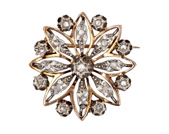 French 19th Century Diamonds 18 Karat Rose Gold Snowflake Brooch