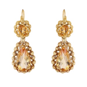 French 19th Century Citrine 18 Karat Yellow Gold Dangle Earrings